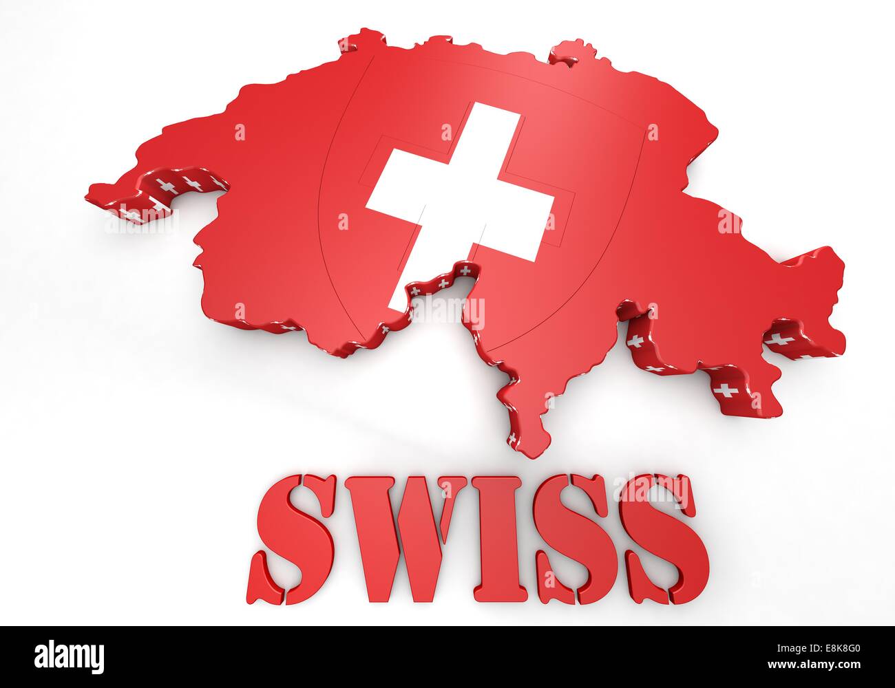 3D-Illustration Karte der Schweiz mit Flagge Stockfoto