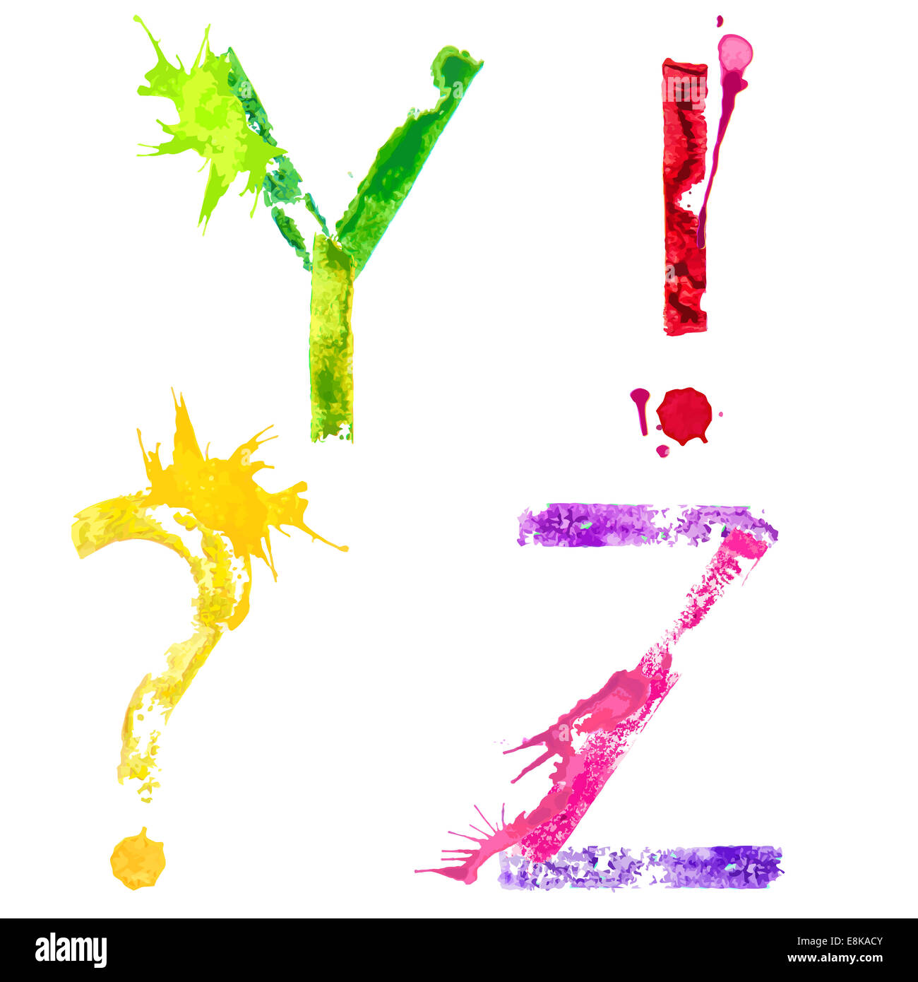 Bunte Farbe Splash Alphabet Buchstaben Farbe Splash Vektorschrift Y, Z und Satzzeichen - Stock Illustration Stockfoto