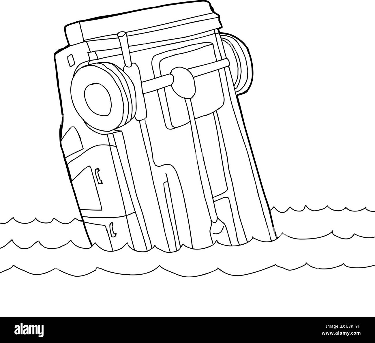 Handgezeichnete Umriss Cartoon von Auto stecken im Wasser Stockfoto