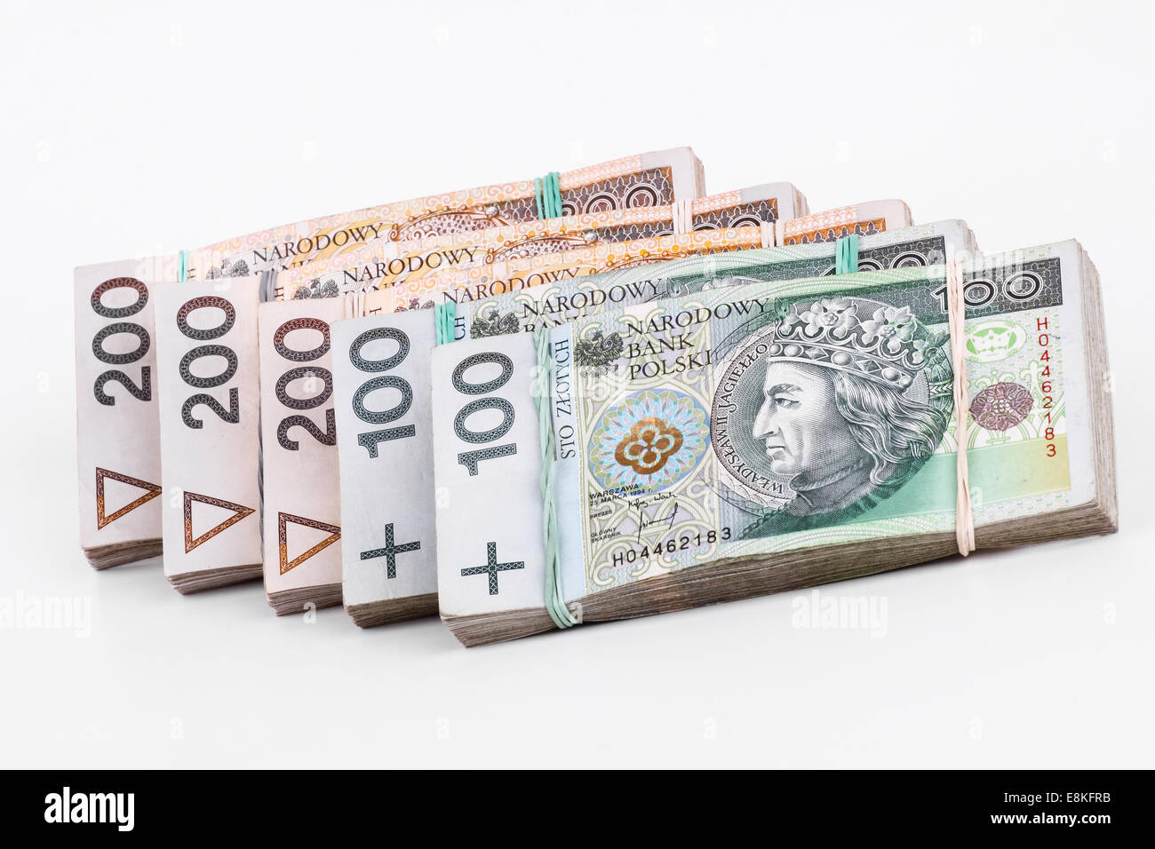 Business-Konzept der polnische Zloty Stapel Banknoten isoliert auf weißem Hintergrund Stockfoto