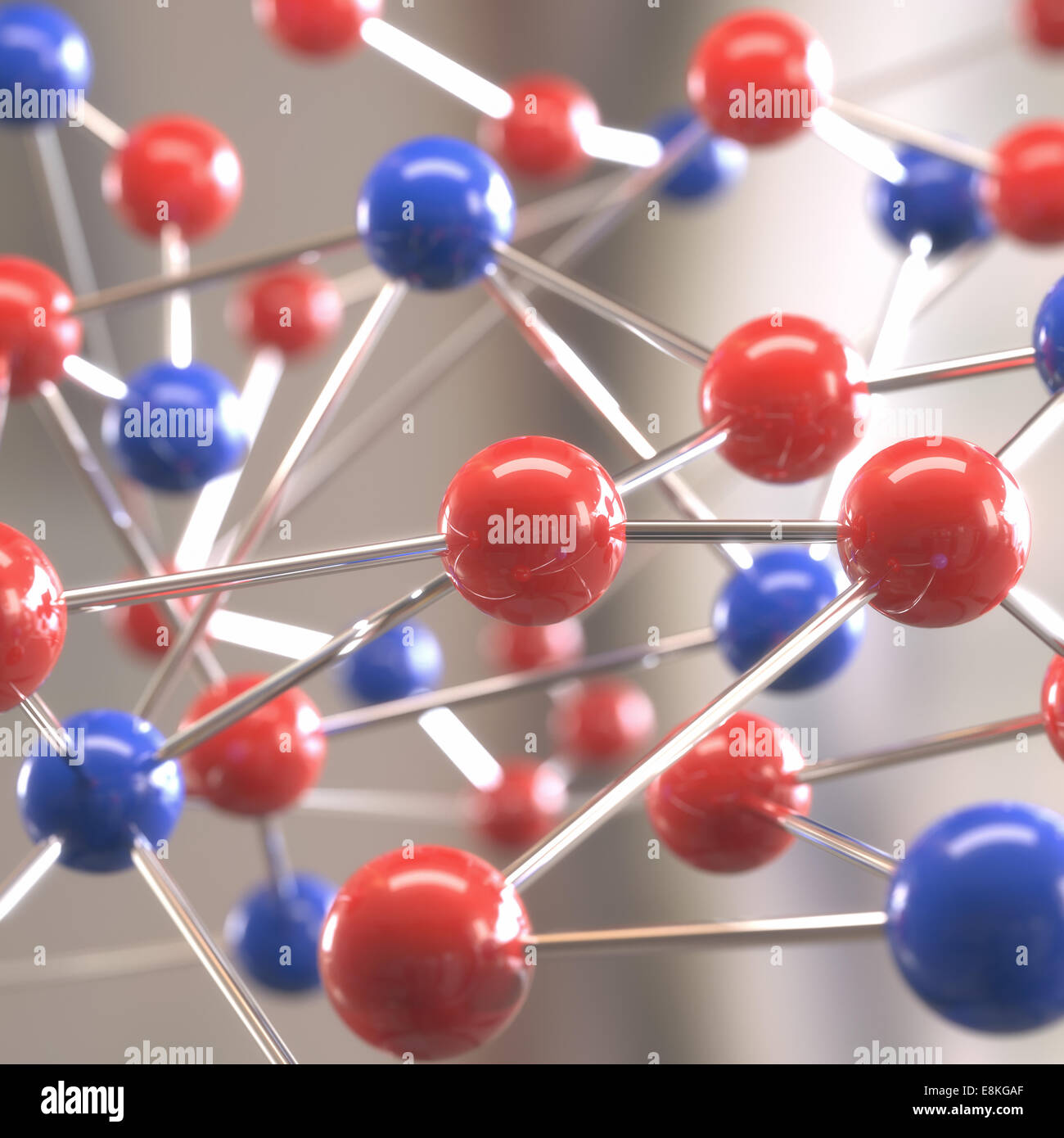 Molekulare Struktur mit Kugeln mit Schärfentiefe miteinander verbunden. Stockfoto