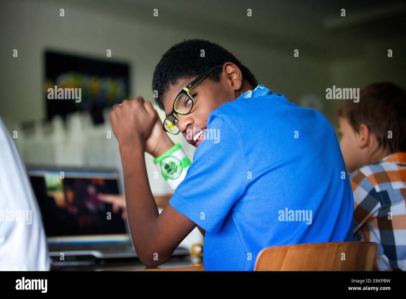 Reportage über Sylvain, Sonderschule 11 Jahre alt, leidet an Autismus, die er diagnostiziert wurde, war er 7 Sylvain goes to special Stockfoto