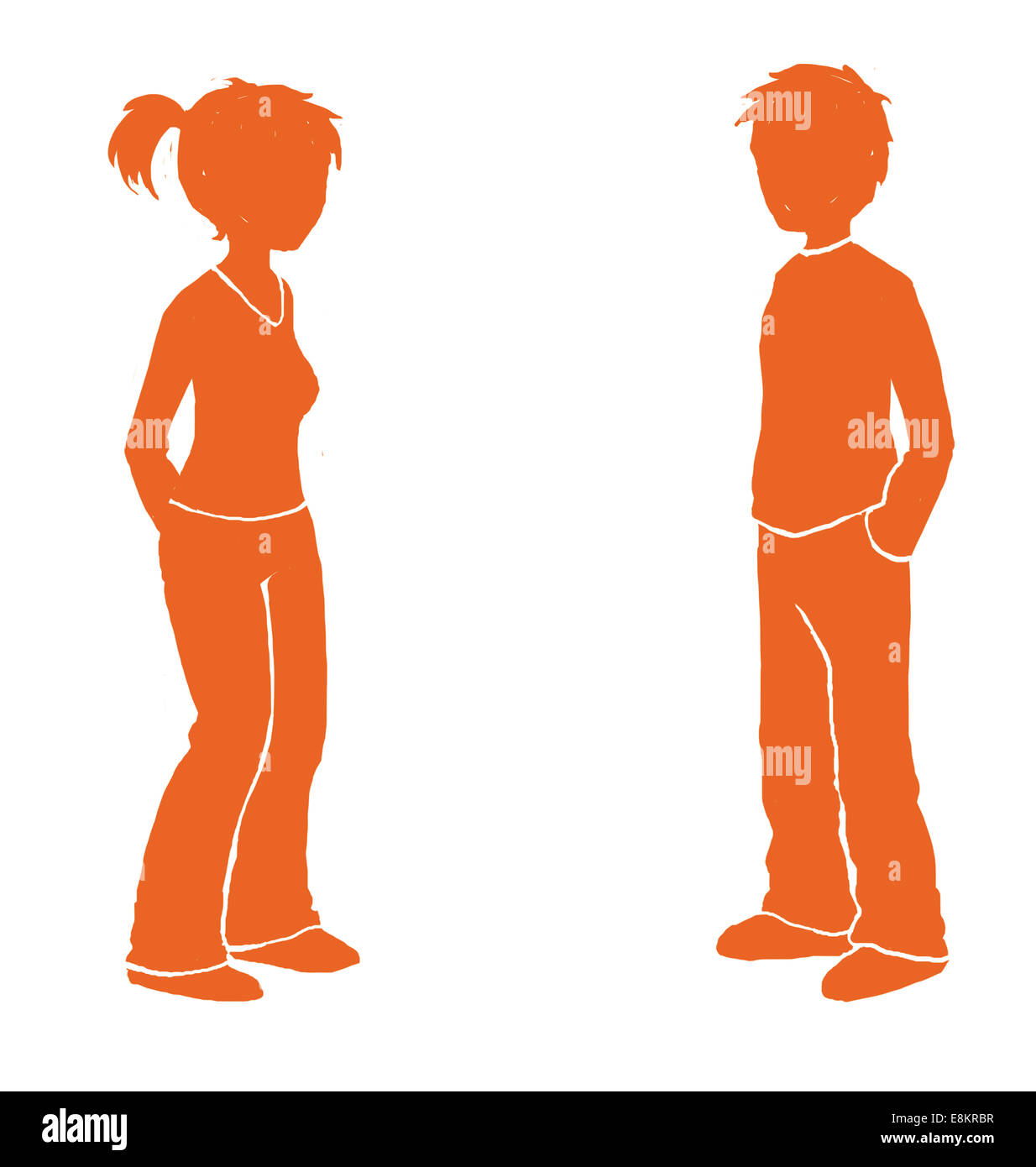 Piktogramm einer jungen Frau und Mann. Stockfoto