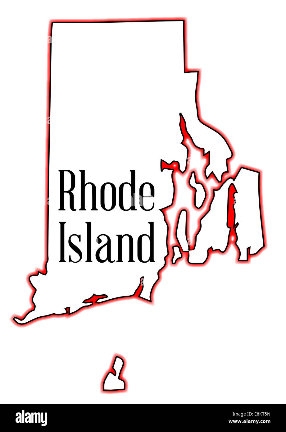 Der Umriß der Bundesstaat Rhode Island Stockfoto