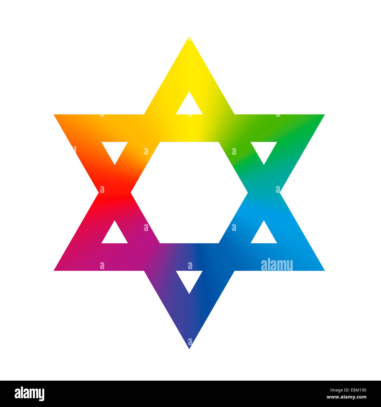 Davidsstern Symbol mit kreisförmigen Regenbogen Verlaufsfarben. Stockfoto