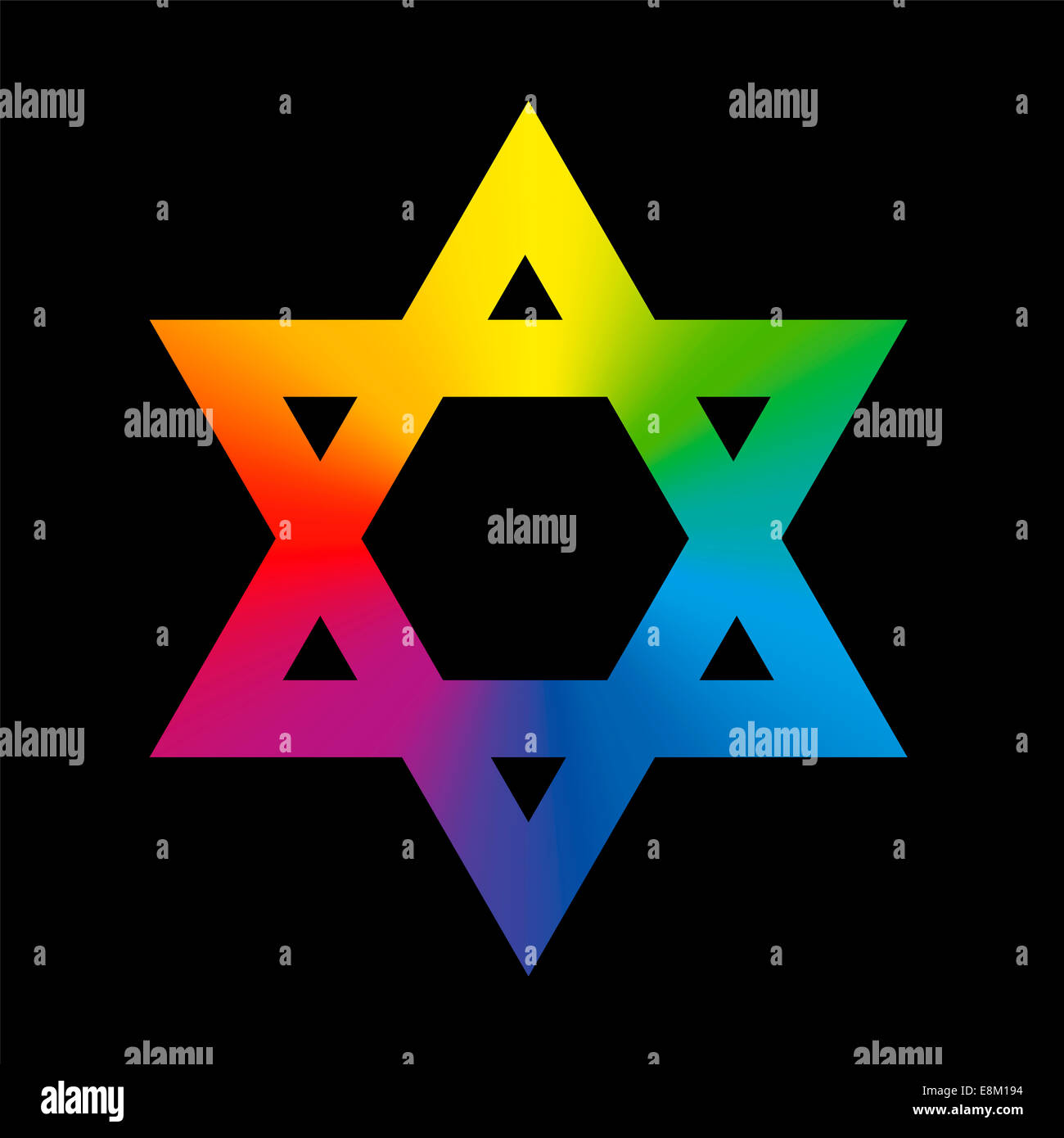Davidstern mit kreisförmigen Regenbogen Verlaufsfarben Sign. Stockfoto