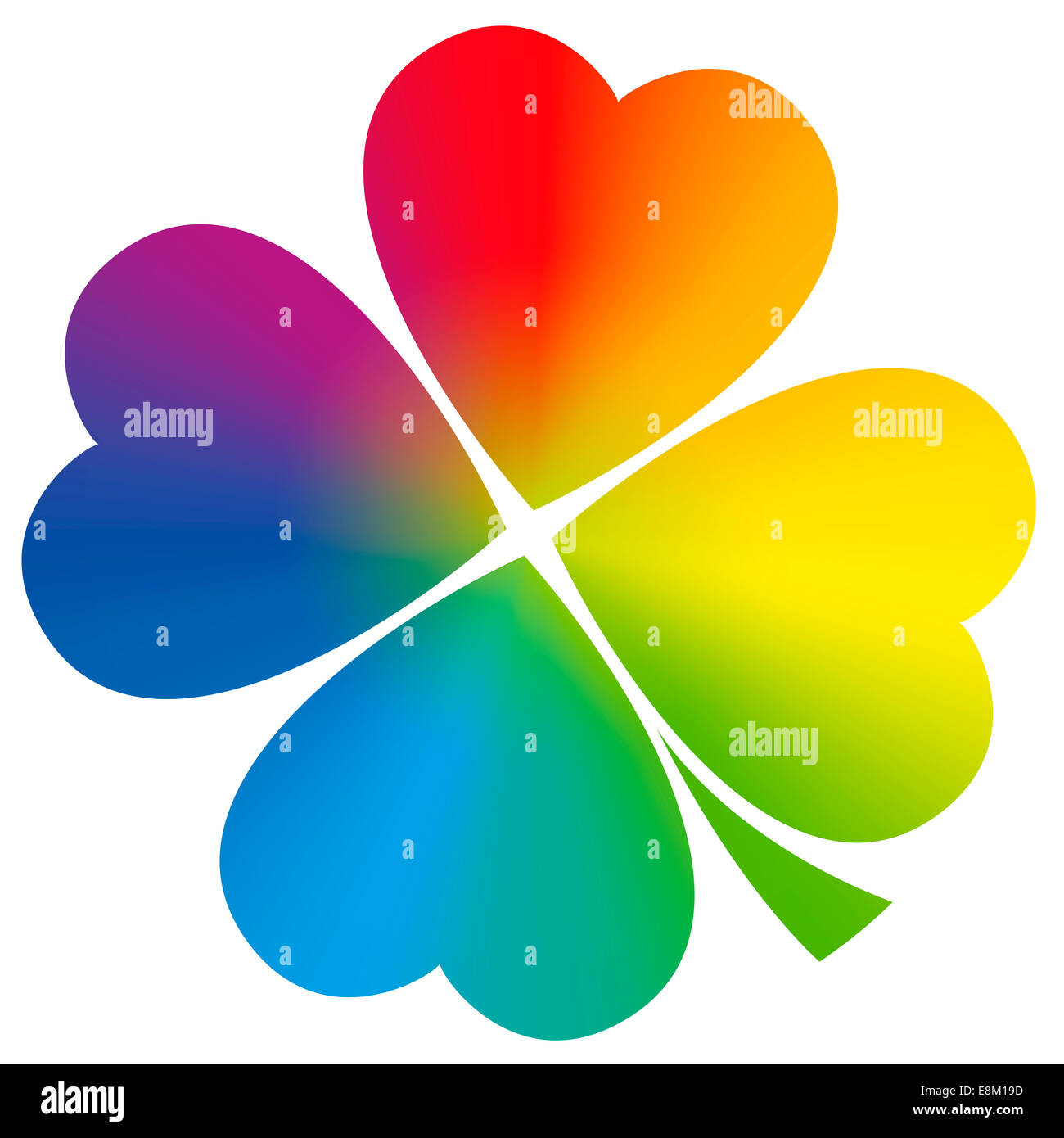 4 leaved Clover mit kreisförmigen Regenbogen Verlaufsfarben. Stockfoto