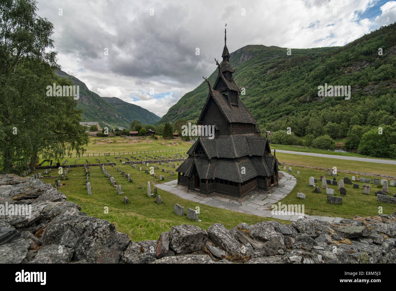 Borgund Stabkirche ist eine Stabkirche befindet sich im Dorf von Borgund, Norwegen Stockfoto
