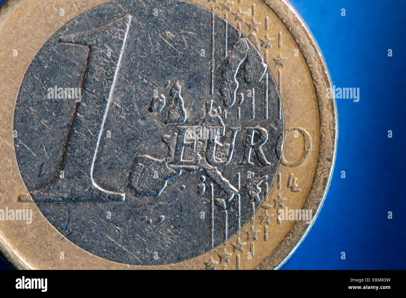 Nahaufnahme von einem Euro (1 EUR) Münze Stockfoto