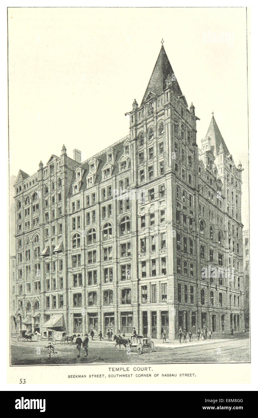 (König 1893, NYC) pg 839 TEMPLE COURT. BEEKMAN STRASSE, südwestliche Ecke von Nassau Street Stockfoto