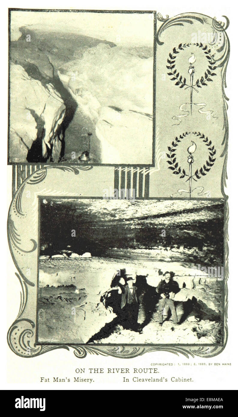 Eine Illustration aus den 1880er Jahren, die „Fat man's Elend“, ein berühmtes geografisches Merkmal entlang der River Route, zeigt sein schwieriges Gelände und seine Rolle in frühen Transportwegen. Stockfoto