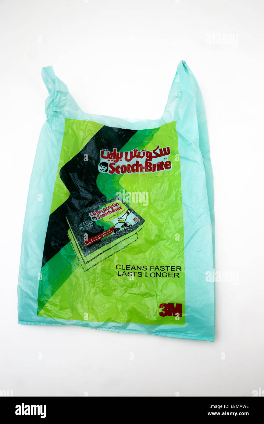 Dubai Vereinigte Arabische Emirate Choithram Supermarkt Plastiktüte Werbung Scotch-Brite Stockfoto