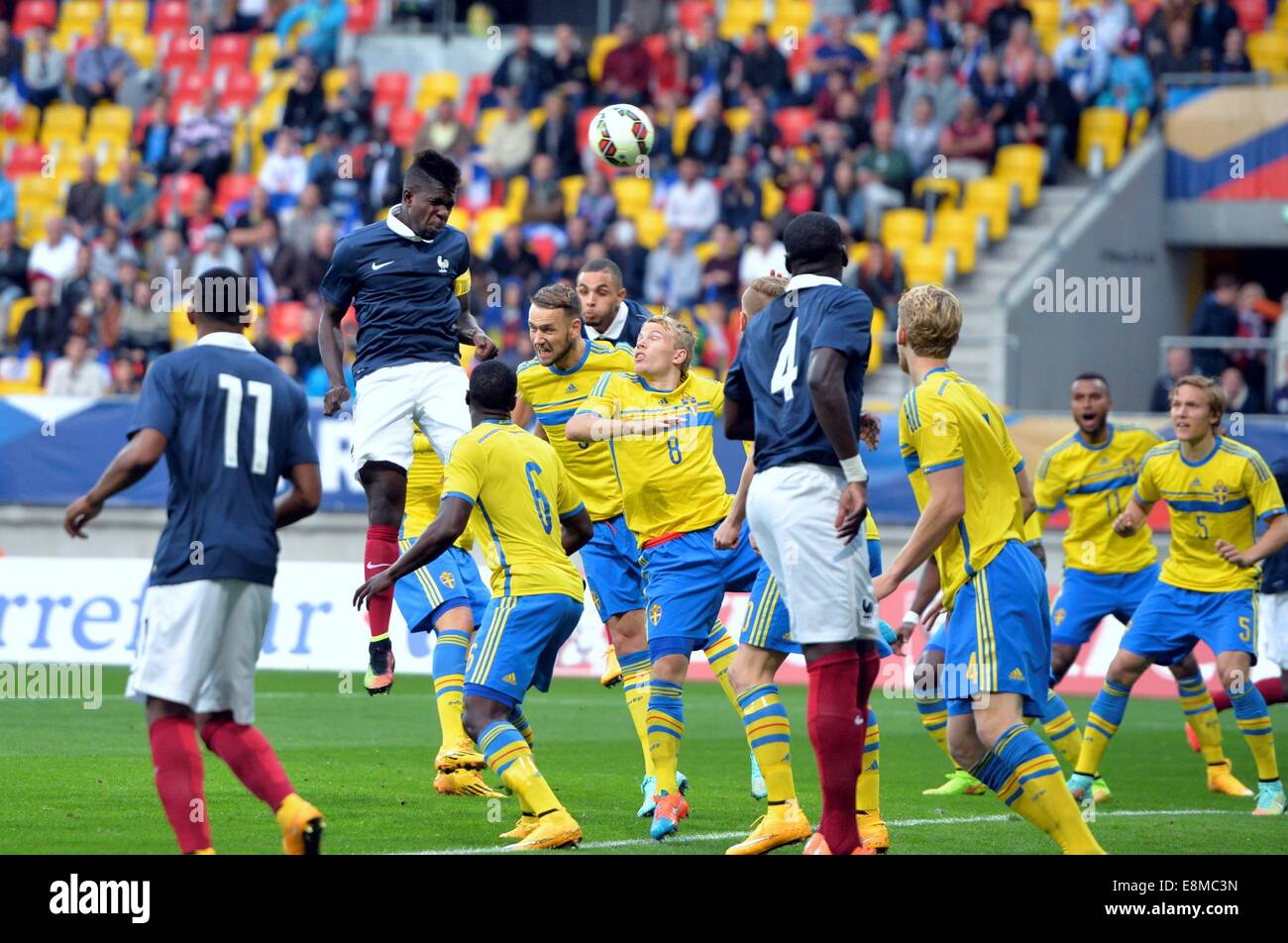 Stade-Le Mans, Le Mans, Frankreich. 10. Oktober 2014. U23-internationaler Fußball. Euro 2015-Qualifikationsspiel zwischen Frankreich und Schweden. Samuel Umtiti (Fra) Credit: Action Plus Sport/Alamy Live News Stockfoto