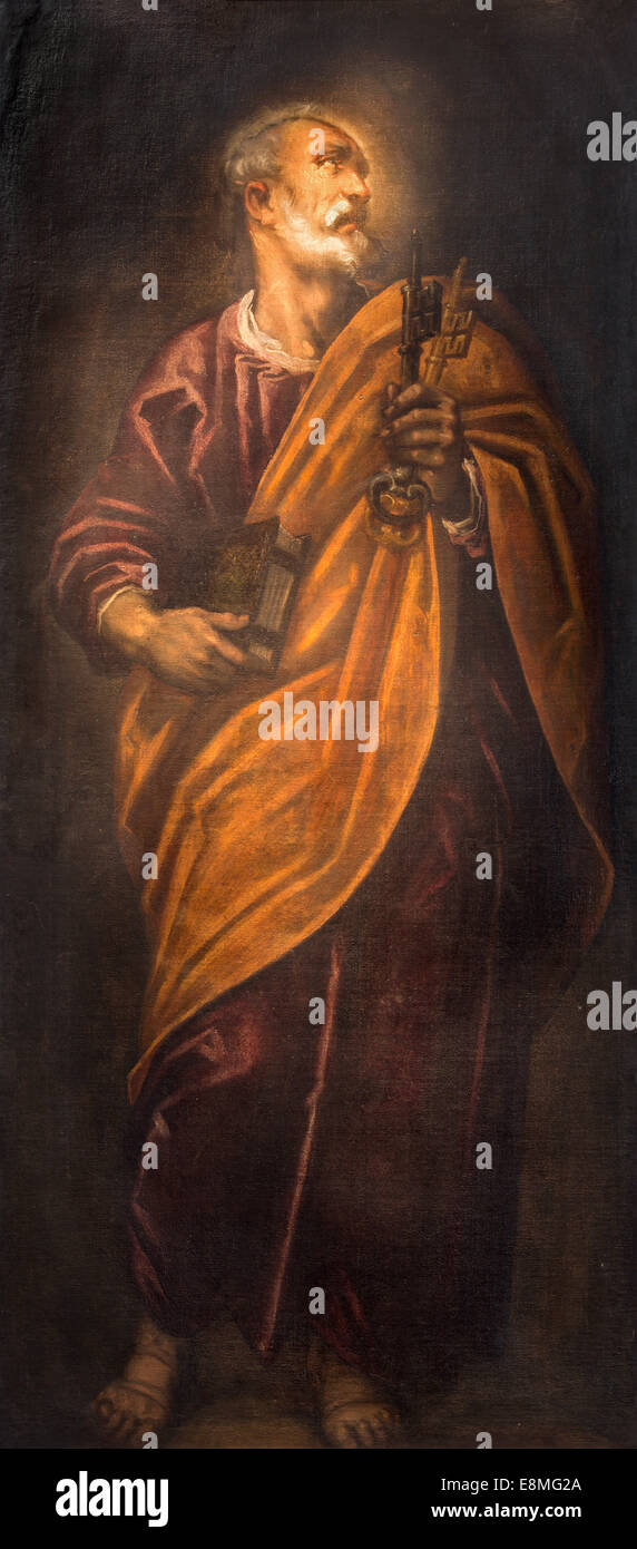 PADUA, Italien - 9. September 2014: Die Farbe von st. Peter der Apostel in der Kirche Santa Maria dei Servi. Stockfoto