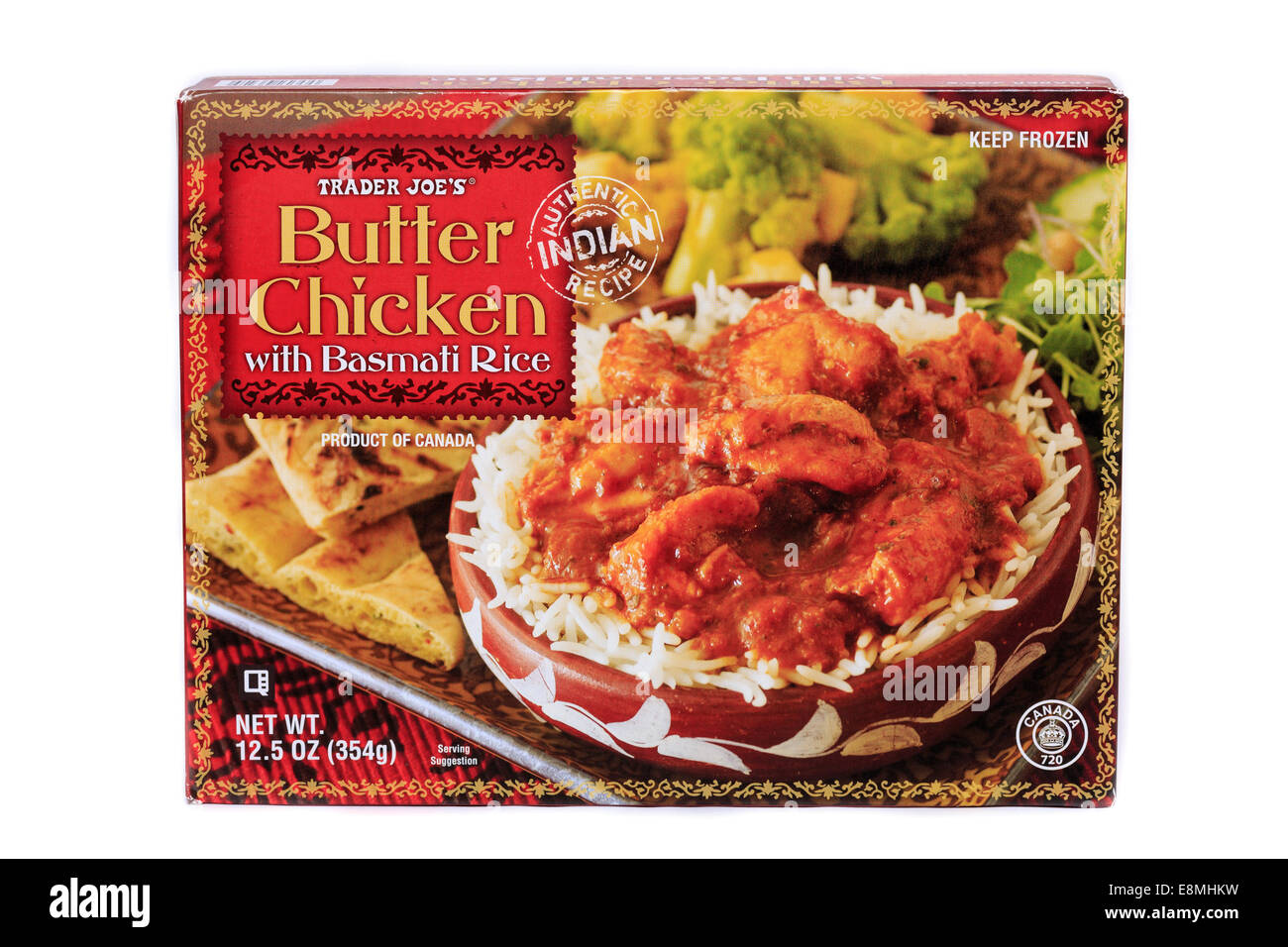 Trader Joes Butter Huhn mit Basmatireis zubereitet gefrorenen Abendessen Stockfoto