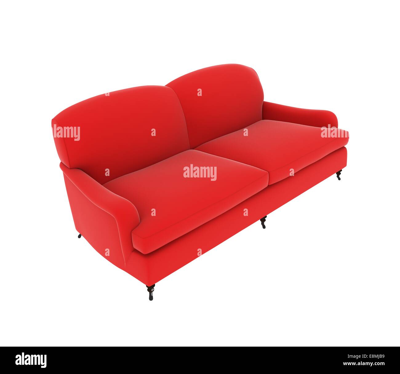 roter Stoff Sofa auf weißem Hintergrund. Stockfoto