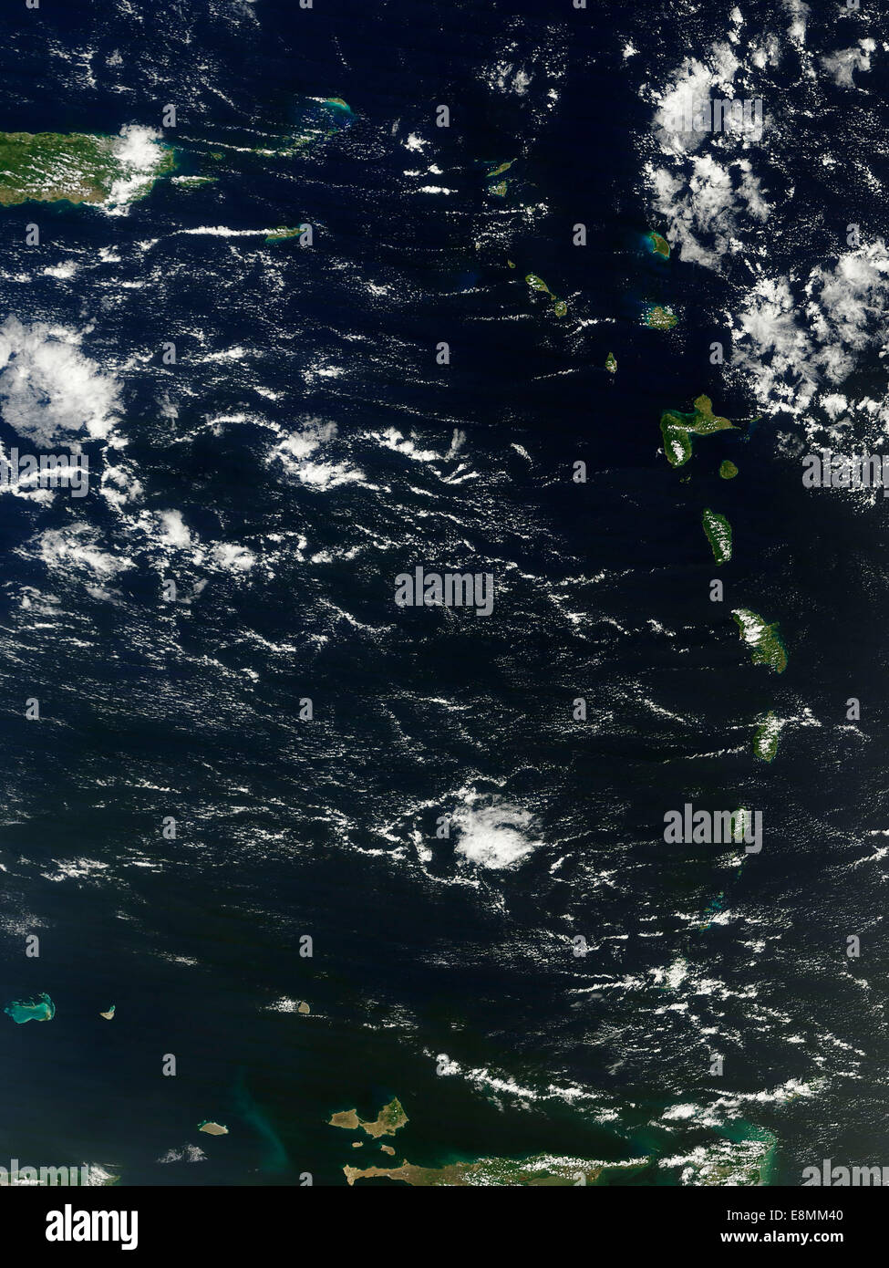 6. März 2014 - Satelliten-Blick auf den kleinen Antillen. Stockfoto