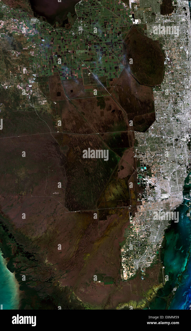 10. November 2011 - Satelliten-Ansicht von Süd-Florida. Bauernhöfe, Wälder, Feuchtgebiete und städtische Gebiete sind von vielen verschiedenen Landschaften Stockfoto