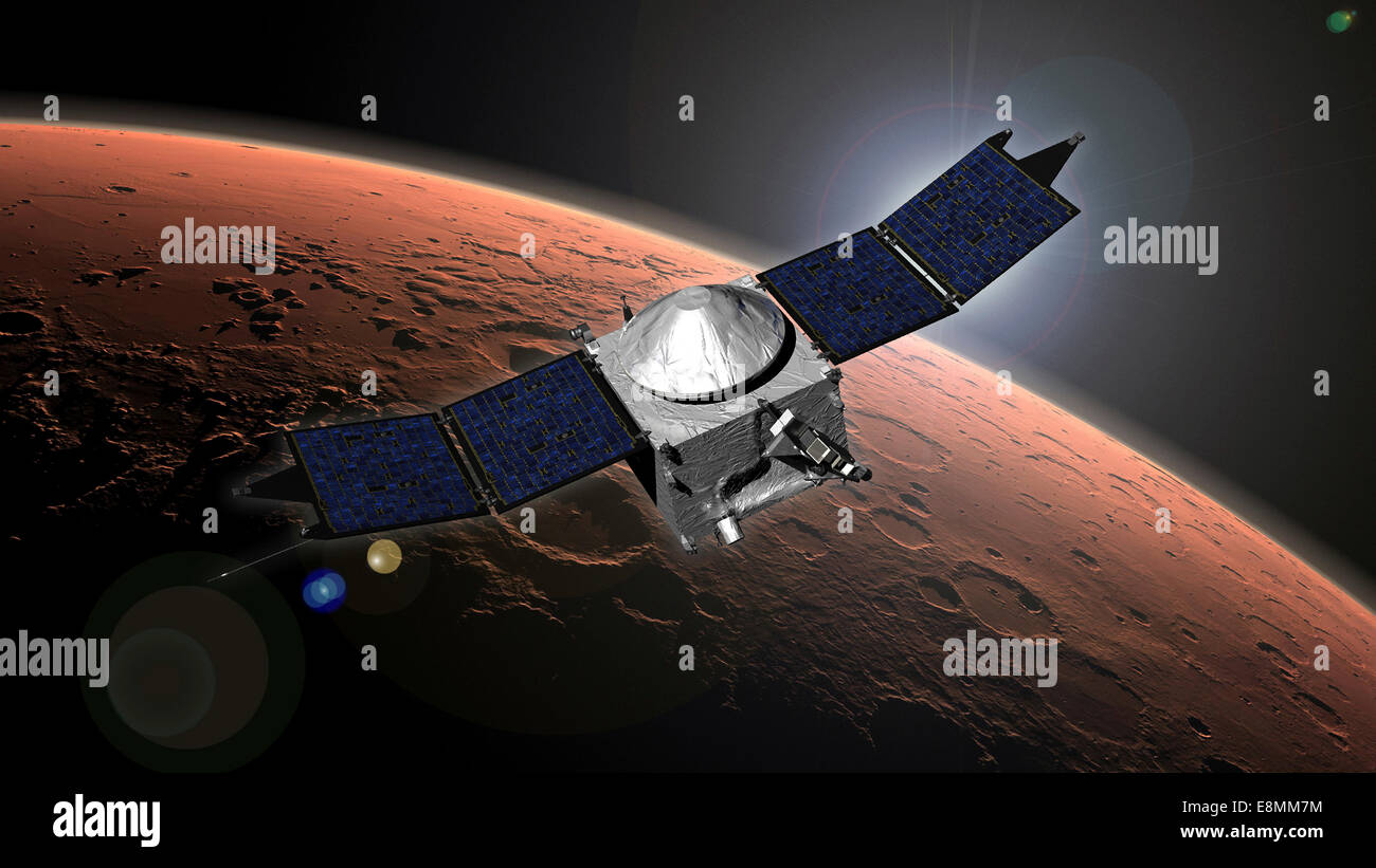 Ein Künstler-Konzept der NASA Mars-Atmosphäre und Volatile Evolution (MAVEN) Mission. Stockfoto