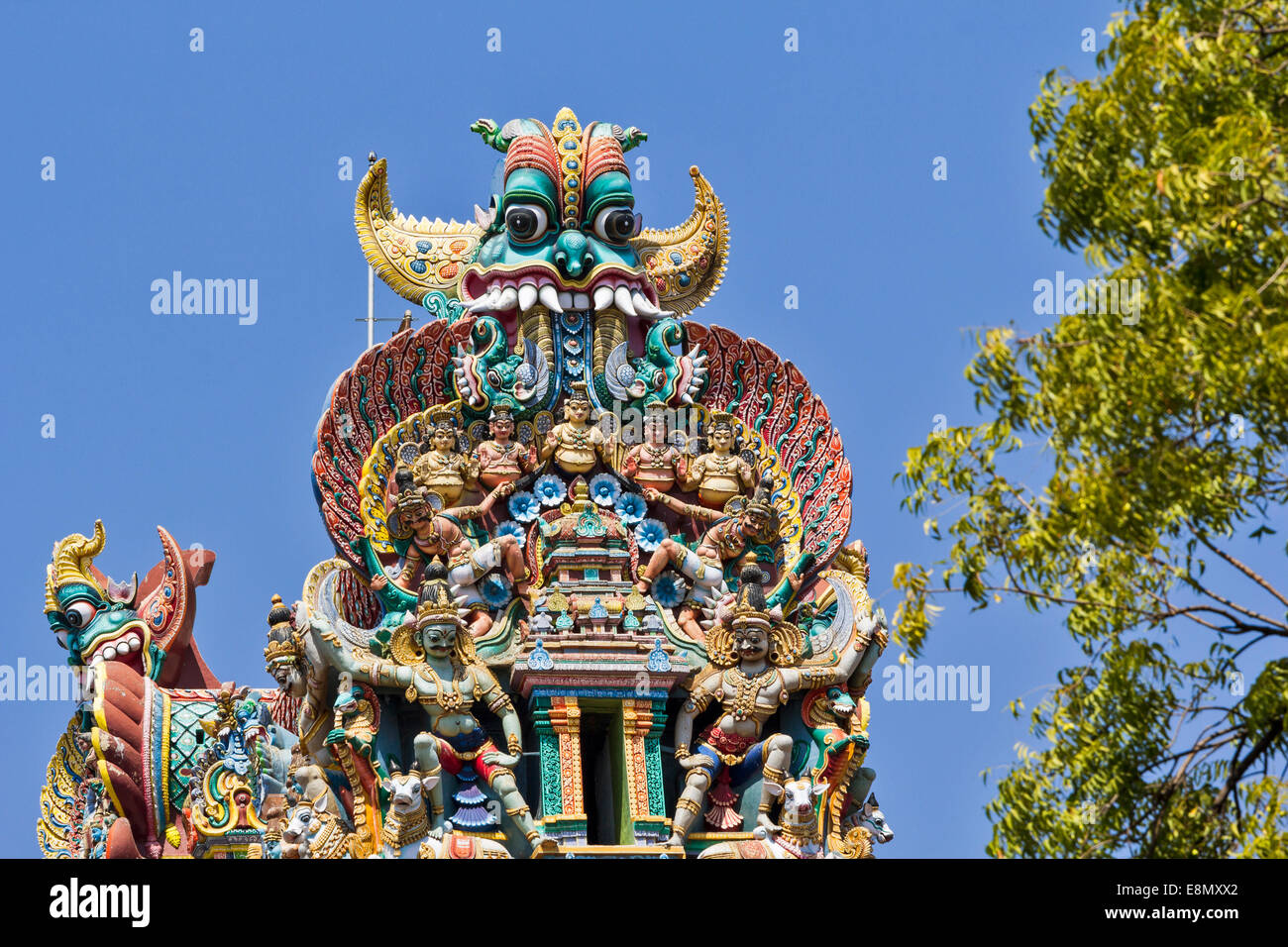 MEENAKSHI AMMAN TEMPELTURM MADURAI INDIEN DETAIL DER DÄMON ODER MONSTER Stockfoto