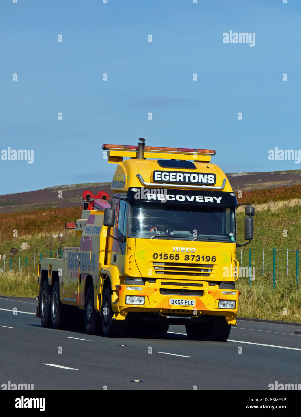 Egertons Bergefahrzeug. Autobahn M6, Richtung Süden. Shap, Cumbria, England, Vereinigtes Königreich, Europa. Stockfoto