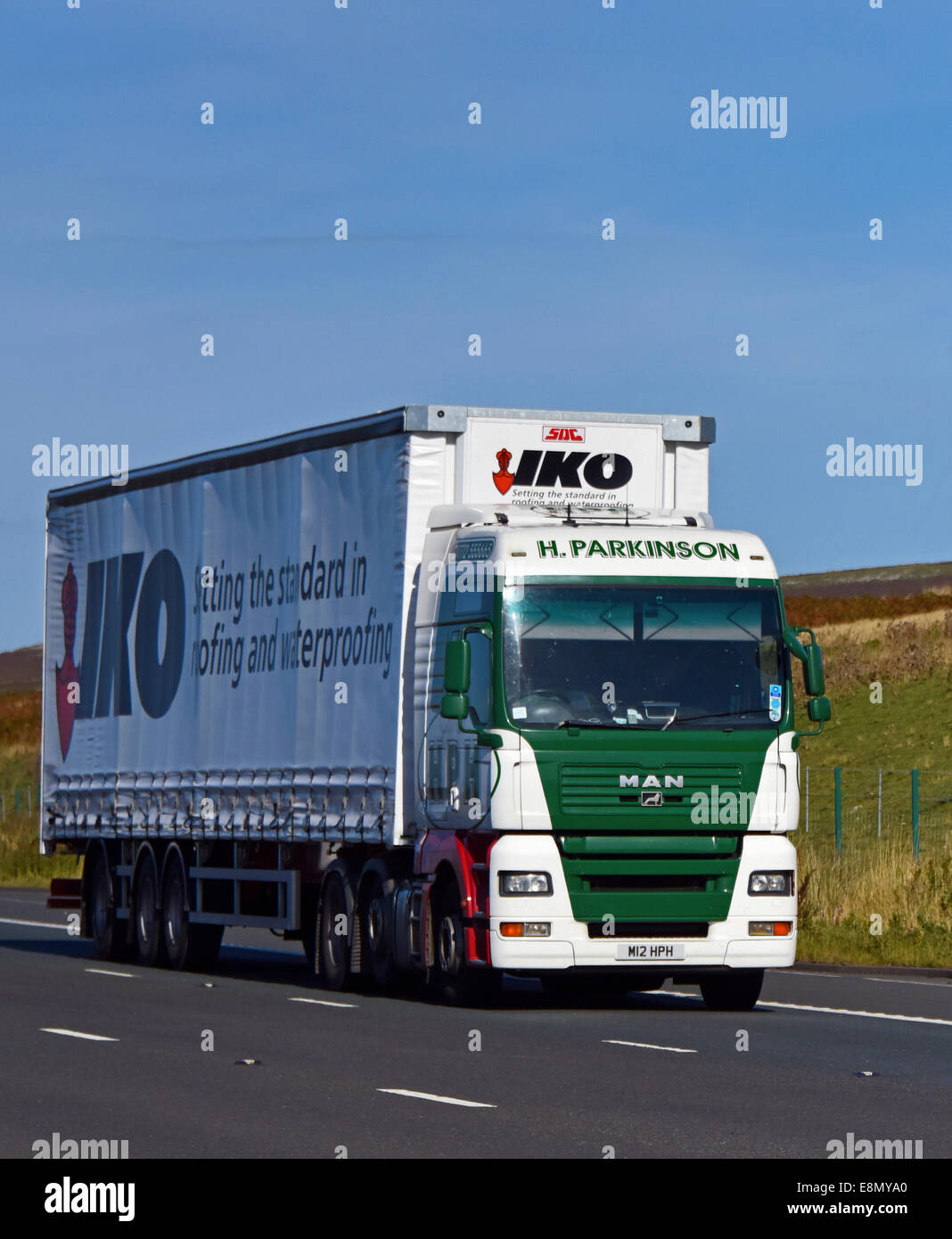 H.Parkinson LKW. Autobahn M6, Richtung Süden. Shap, Cumbria, England, Vereinigtes Königreich, Europa. Stockfoto