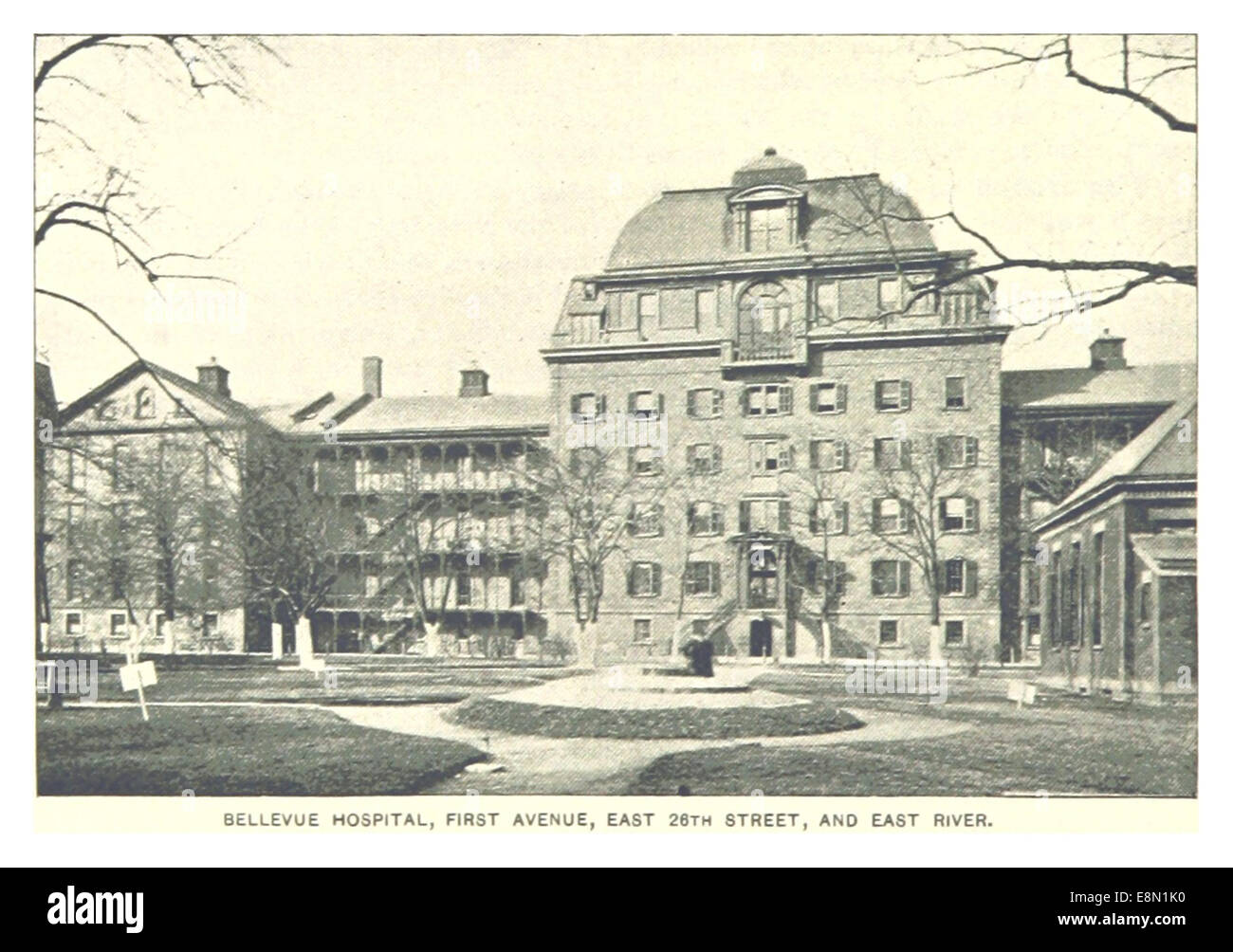 464 BELLEVUE HOSPITAL, First Avenue, EAST 26 th Street und dem East River. Stockfoto