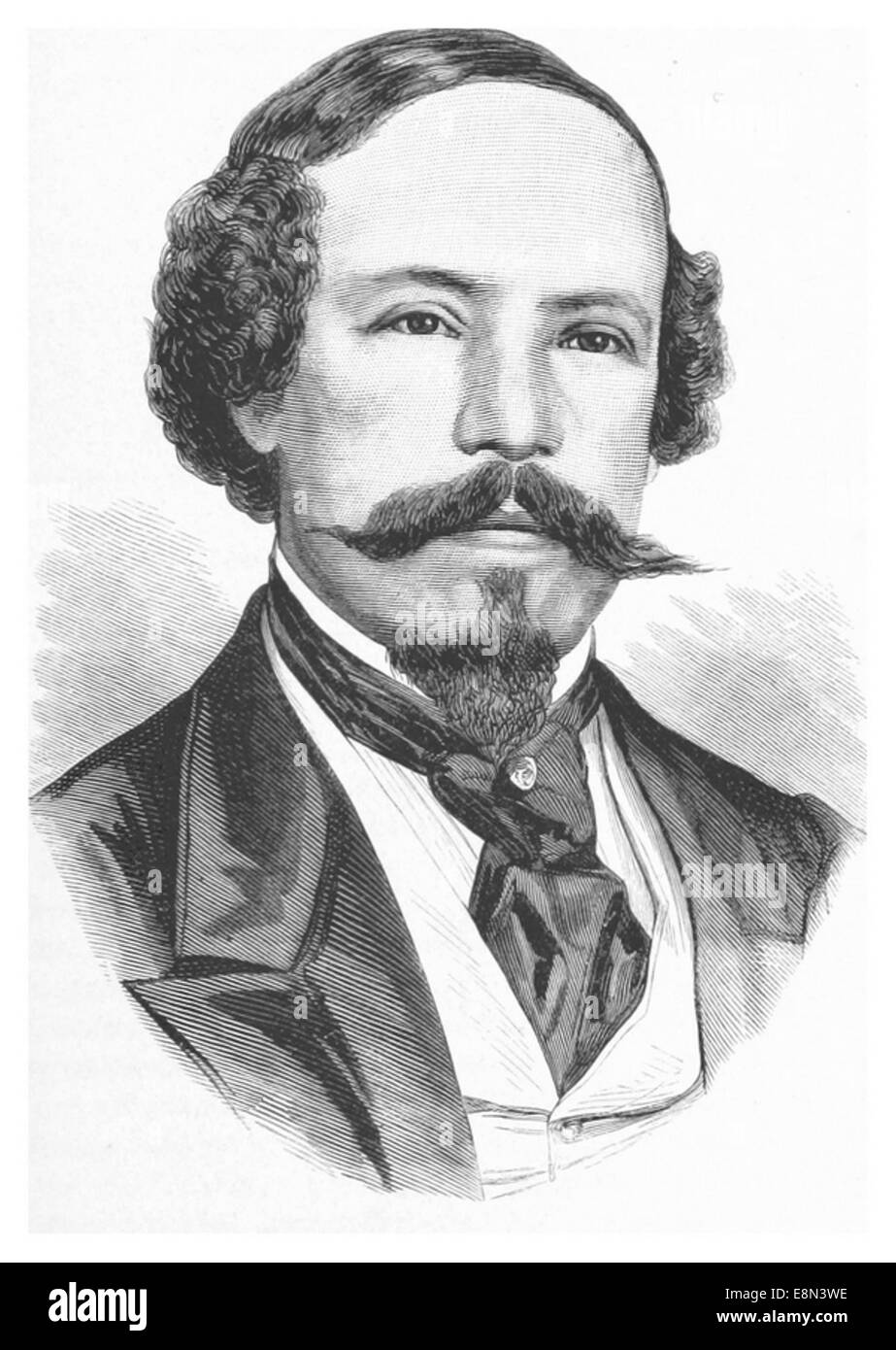 Diese Illustration aus dem Jahr 1874 zeigt Mariano Montero, den Konsul von Bolivien, einen historischen Moment der bolivianischen Diplomatie. Die Karte und die Skizze sind Teil einer umfassenderen kulturellen und politischen Bilanz. Stockfoto