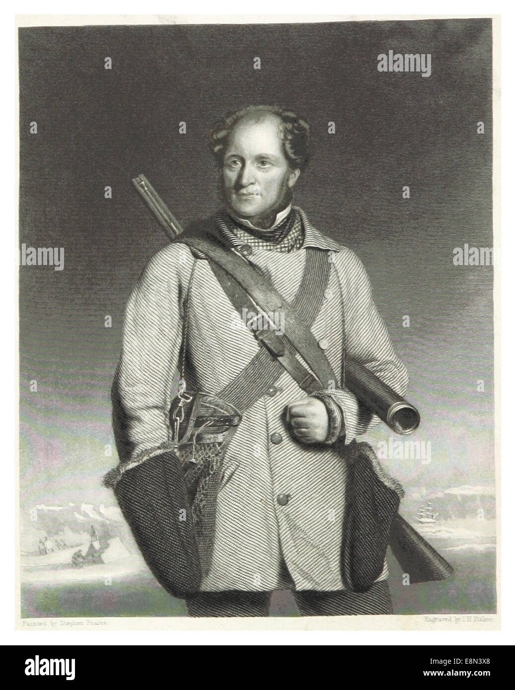 Eine Illustration von Captain Robert Le Mesurier MacClure, einem britischen Marineoffizier, der für seine Erkundungen in der Arktis bekannt ist, mit Kunstwerken von S. G. Cresswell. Die Skizze unterstreicht MacClure’ bedeutende Rolle bei der Polarforschung des 19. Jahrhunderts. Stockfoto