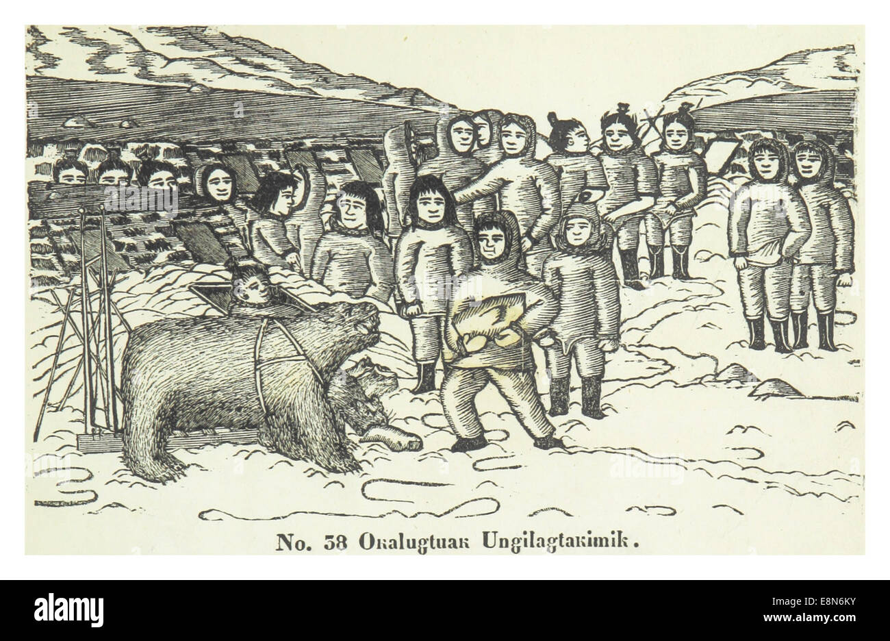 Seite 61 von *GR* (Nr. 38) enthält eine Illustration oder Skizze, die eine Vintage-Ansicht des Gebiets mit historischen Zusammenhängen und geografischen Details aus der im Text dargestellten Zeit bietet. Das Bildmaterial und die Karte enthalten wichtige regionale Merkmale. Stockfoto