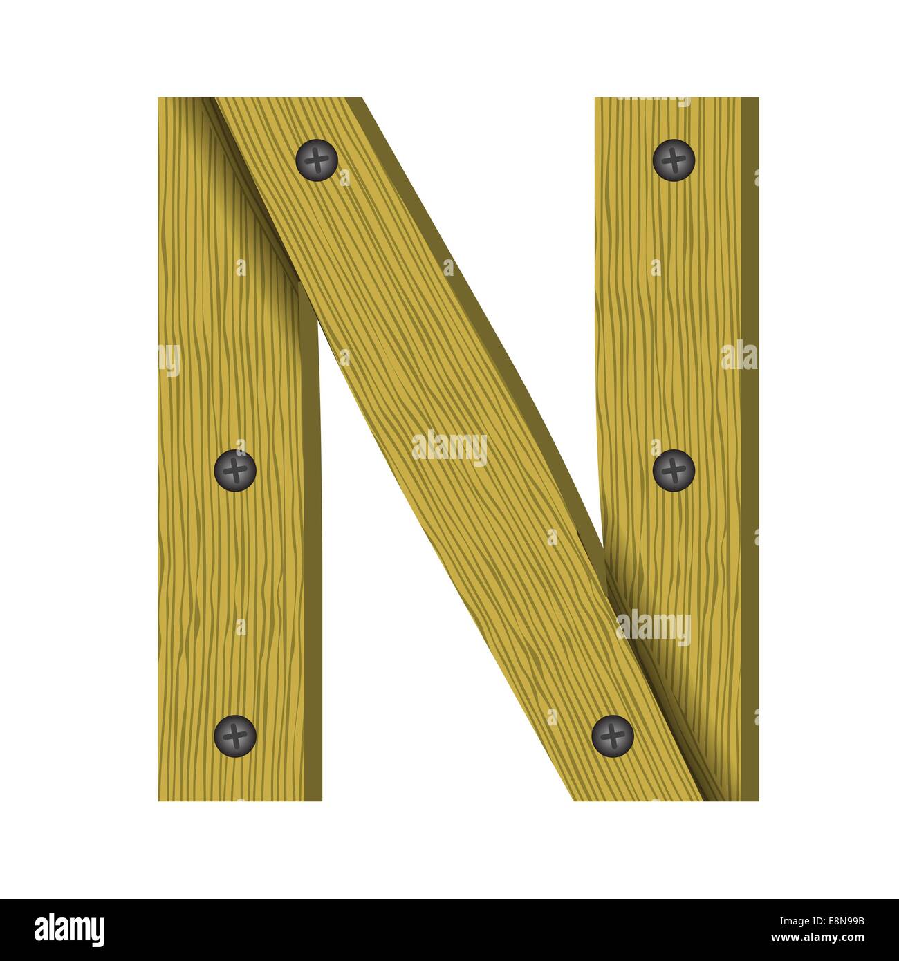 Bunte Illustrationen mit Holz Buchstaben N auf weißem Hintergrund Stockfoto
