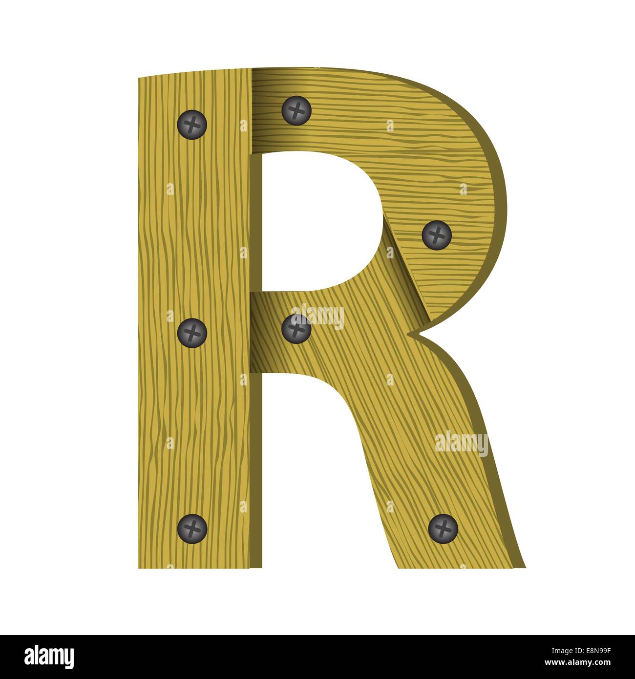 Bunte Illustrationen mit Holz Buchstaben R auf weißem Grund Stockfoto