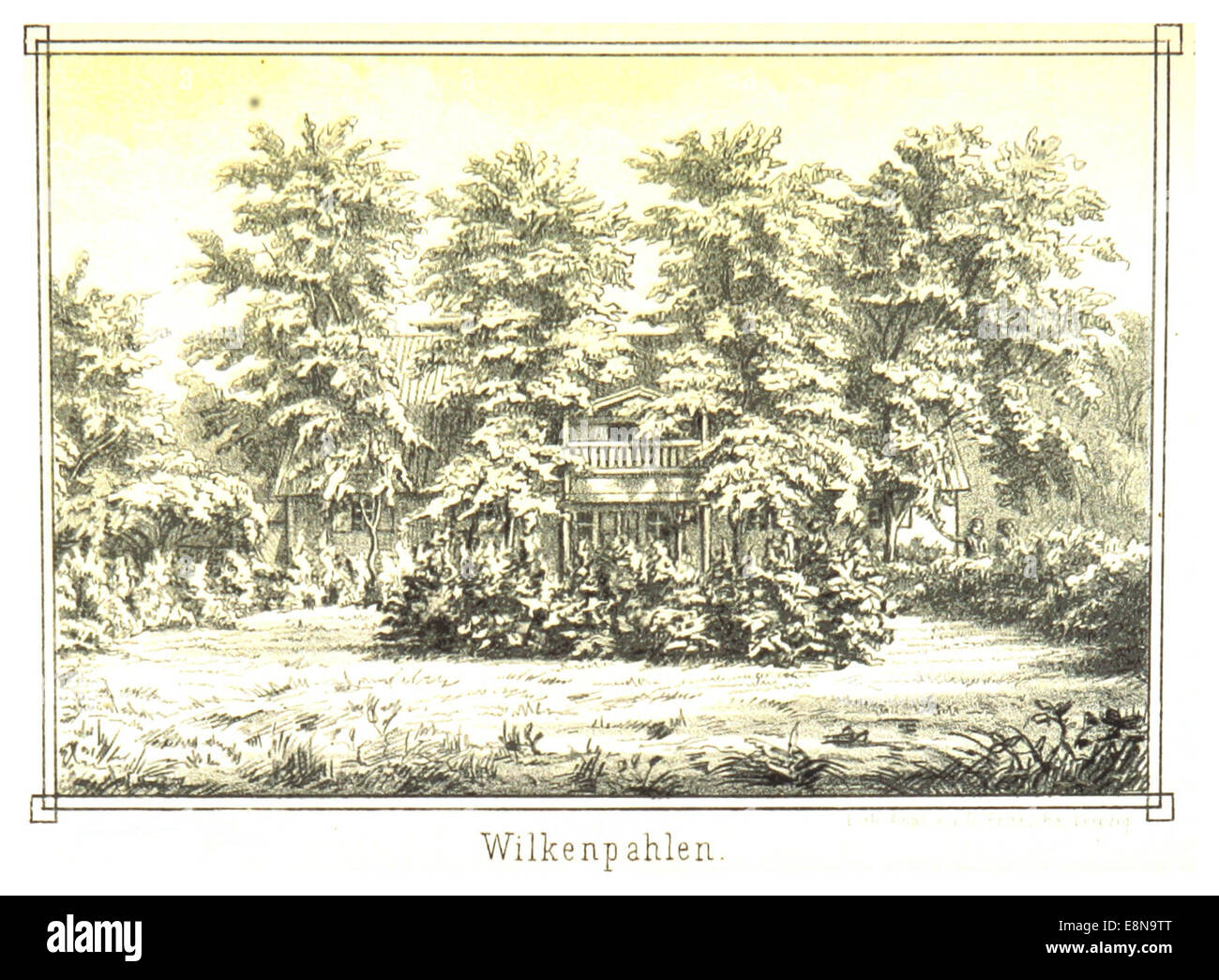 Die Illustration von Smilten aus dem Jahr 1872 zeigt Wilkenpahnen und gibt historische Einblicke in die Geographie und Besiedlung des Gebietes im 19. Jahrhundert. Stockfoto