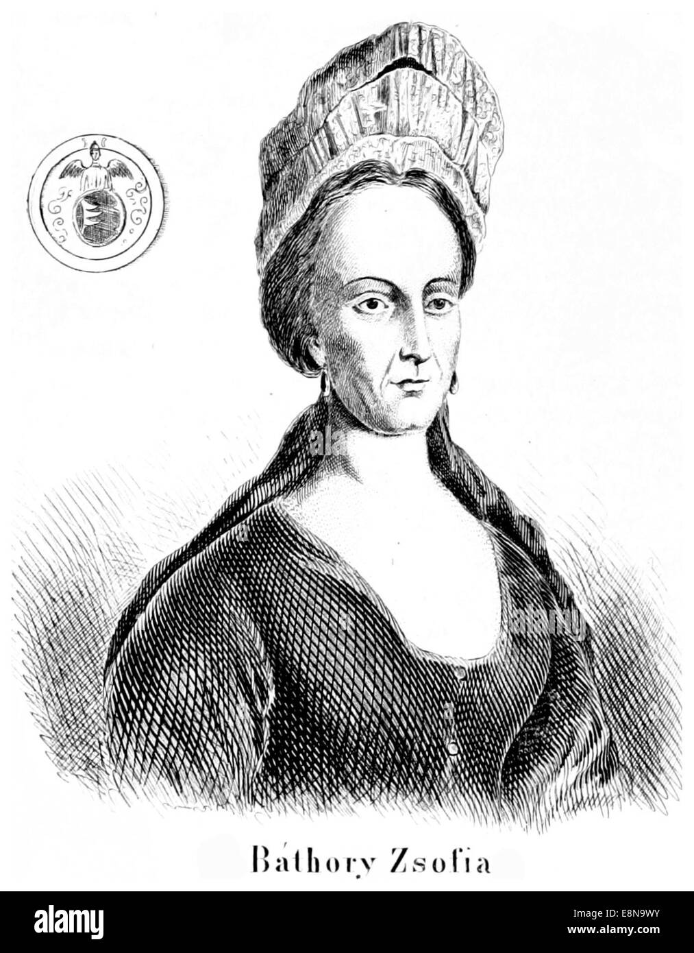 Diese Illustration aus dem Jahr 1860, möglicherweise eine Karte oder eine historische Zeichnung, zeigt eine Figur oder Szene, die mit der Region Zsófia in Ungarn verbunden ist und einen Einblick in die Kultur und Geschichte des Landes im 19. Jahrhundert bietet. Stockfoto