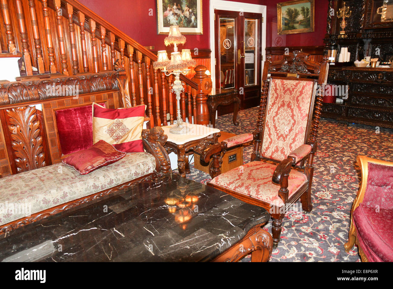 Lobby des Queen Anne Hotel, Lower Pacific Heights, San Francisco, Kalifornien, USA, Nordamerika Stockfoto