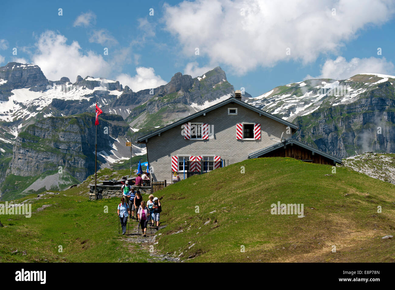 SAC-Berg Hütte Glattalp Huette, Glattalphuette, Glarner Alpen, Kanton Schwyz, Schweiz Stockfoto