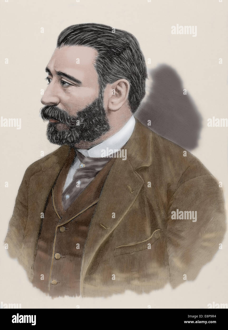 Aureliano Linares Rivas (1841 – 1903). Spanischer Politiker. Gravur. Farbige. Stockfoto