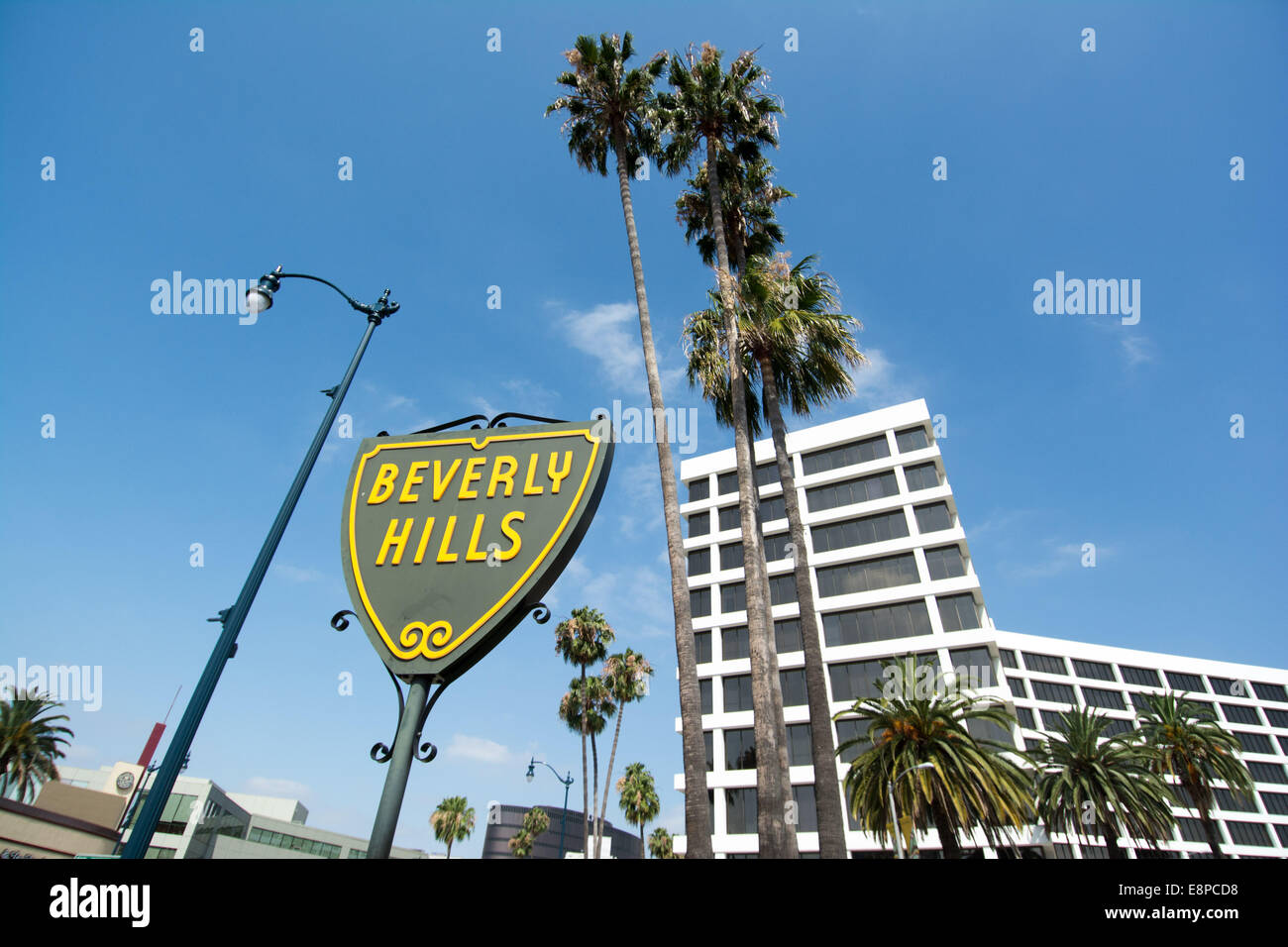 Beverly Hills Zeichen & Palm Trees, Beverly Hills, Los Angeles, Kalifornien, USA Stockfoto