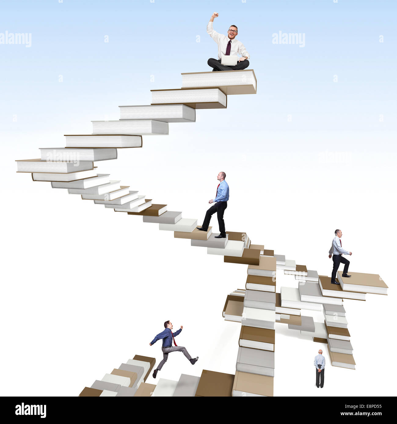 Geschäftsleute und 3d abstrakte Treppe Stockfoto