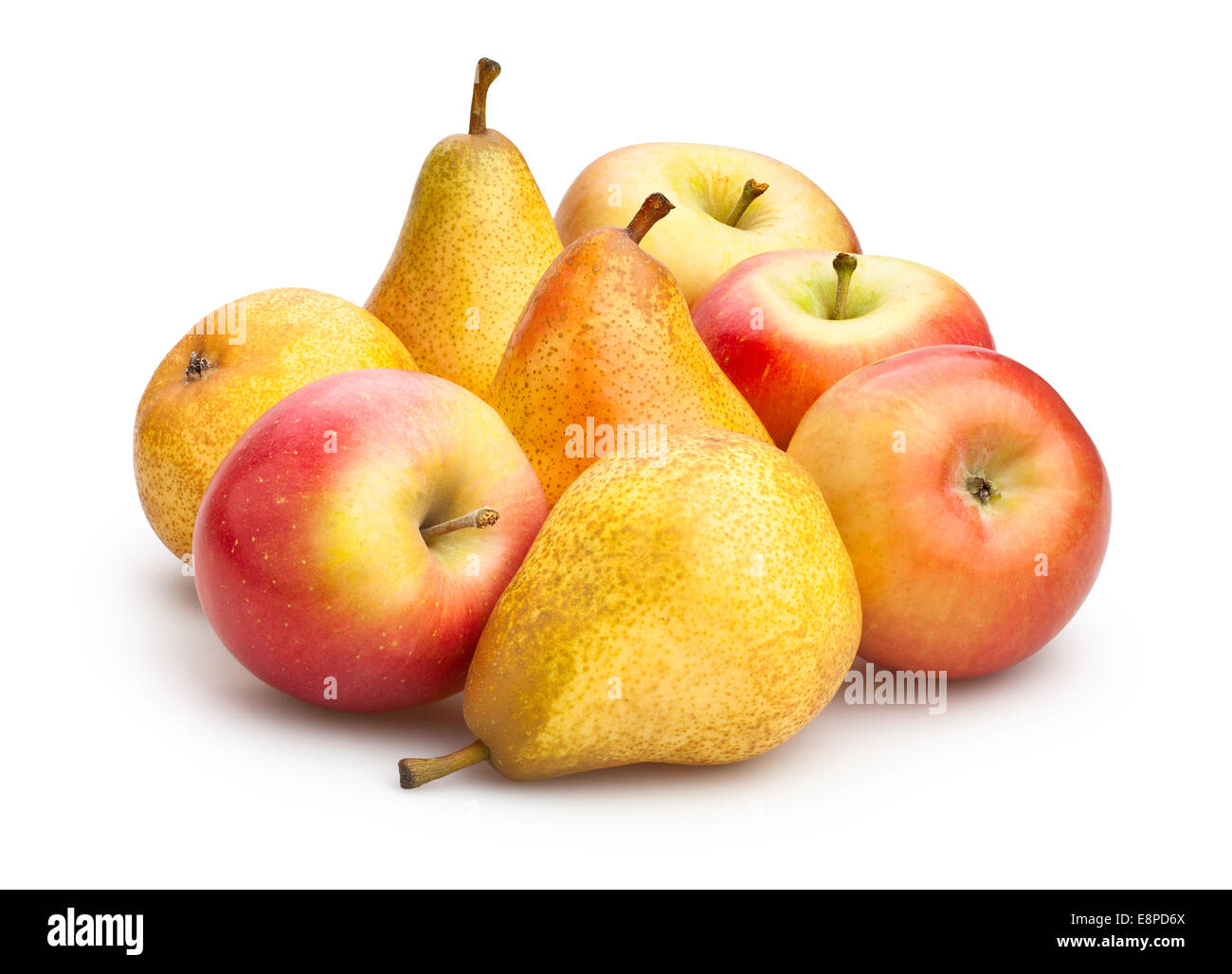 Apfel und Birne, isoliert Stockfoto