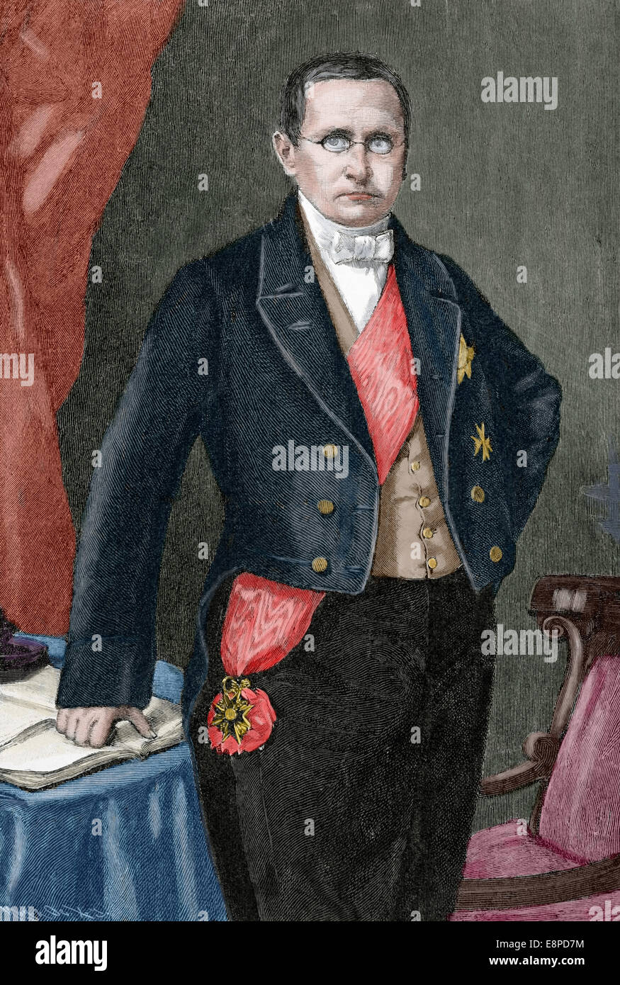 Otto Theodor von Manteuffel (1805-1882). Konservativen preußischen Staatsmann. Gravur. Farbige. Stockfoto