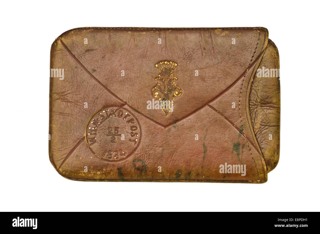 Antik-Leder-Kartenhalter (Rückansicht) Stockfoto