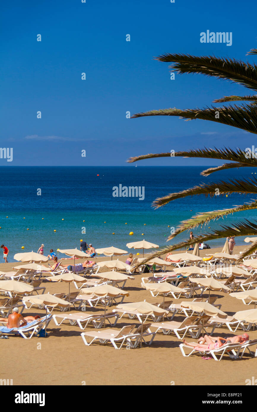 Puerto del Carmen auf Lanzarote: Strand Playa Grande Stockfoto