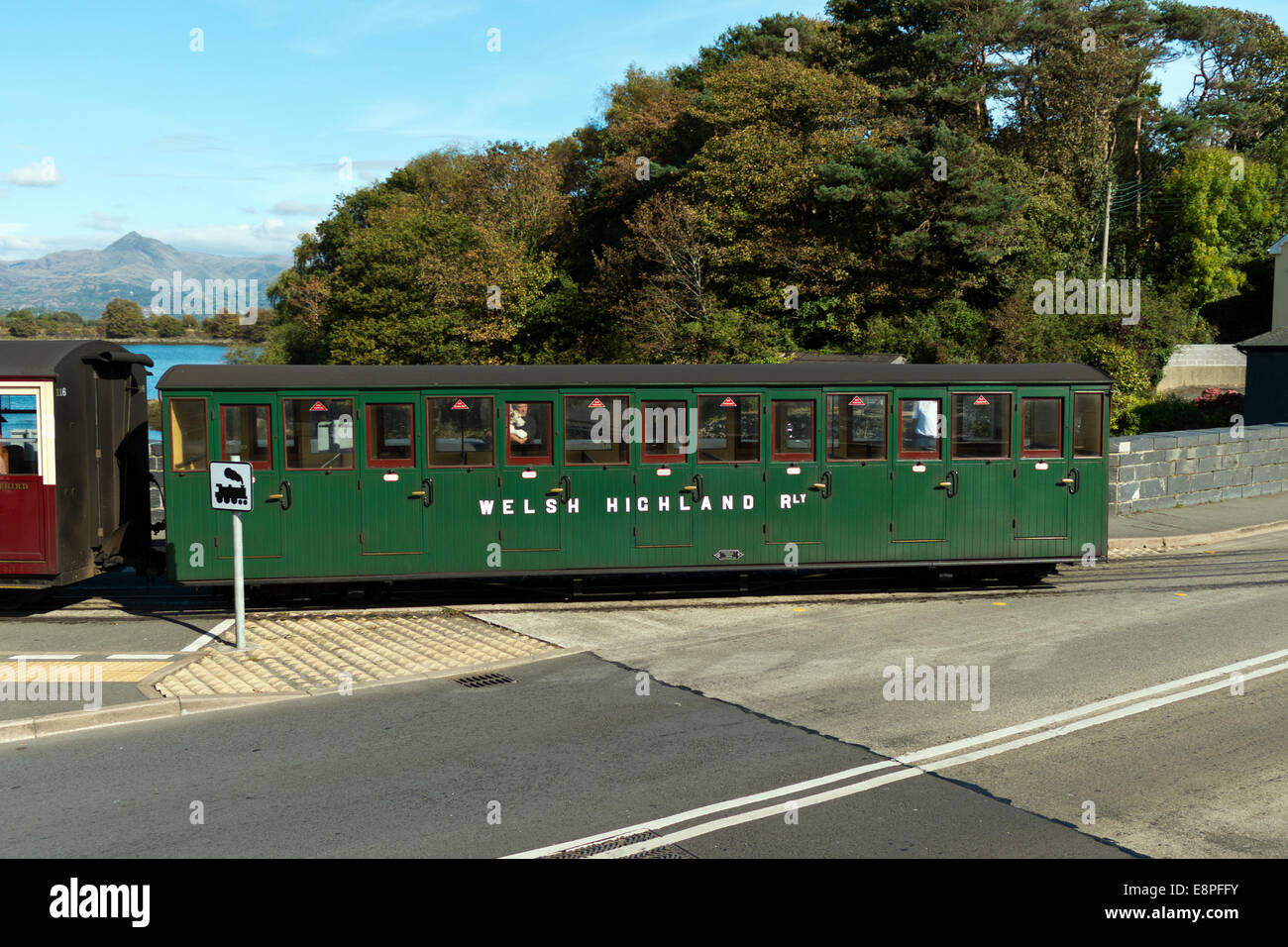 Merddin Emrys Dampfmaschine Porthmadog Bahnhof North Wales Uk Schmalspurbahn welsh Highland Festiniog Stockfoto