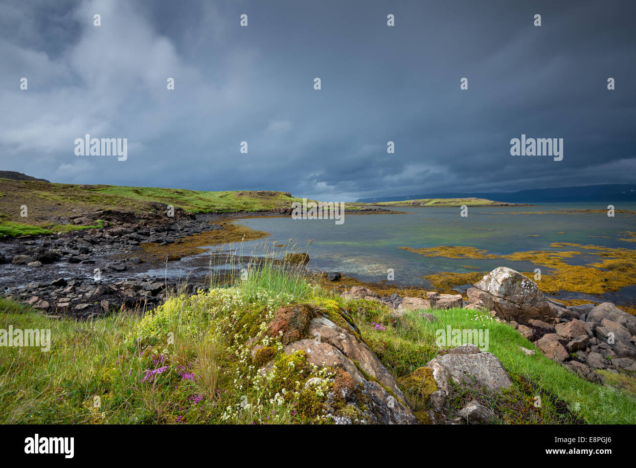 Schönen Fluss kurz vor dem Sturm in Island Stockfoto