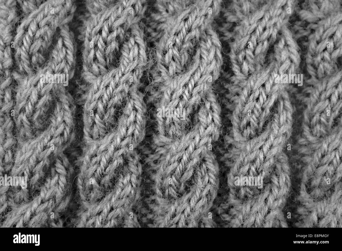 Nahaufnahme von gewickelte Seil Kabel stricken Stitch - monochrome Verarbeitung Stockfoto