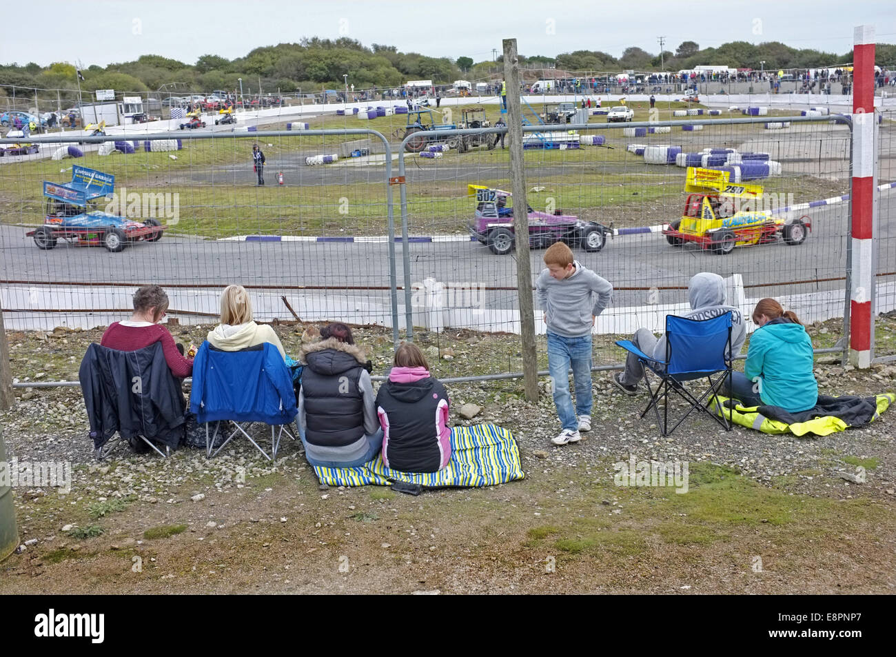 Stock Car und Banger racing bei United Downs Raceway, St Day, Cornwall Stockfoto