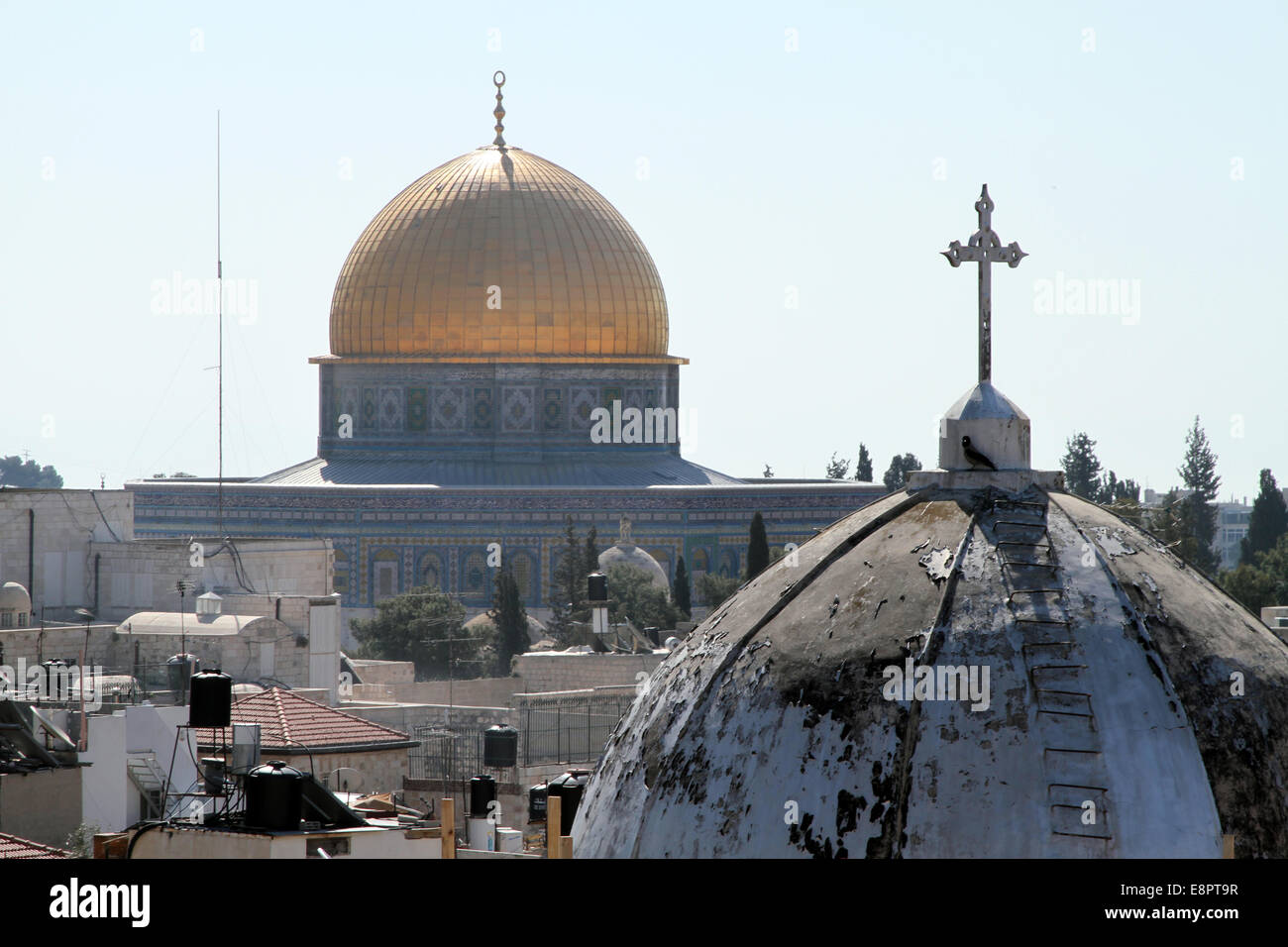 Blick vom Dach des Österreichischen Hospizes in Ost-Jerusalem auf die Haube des Felsens auf Freitag, 23. März 2012 Stockfoto