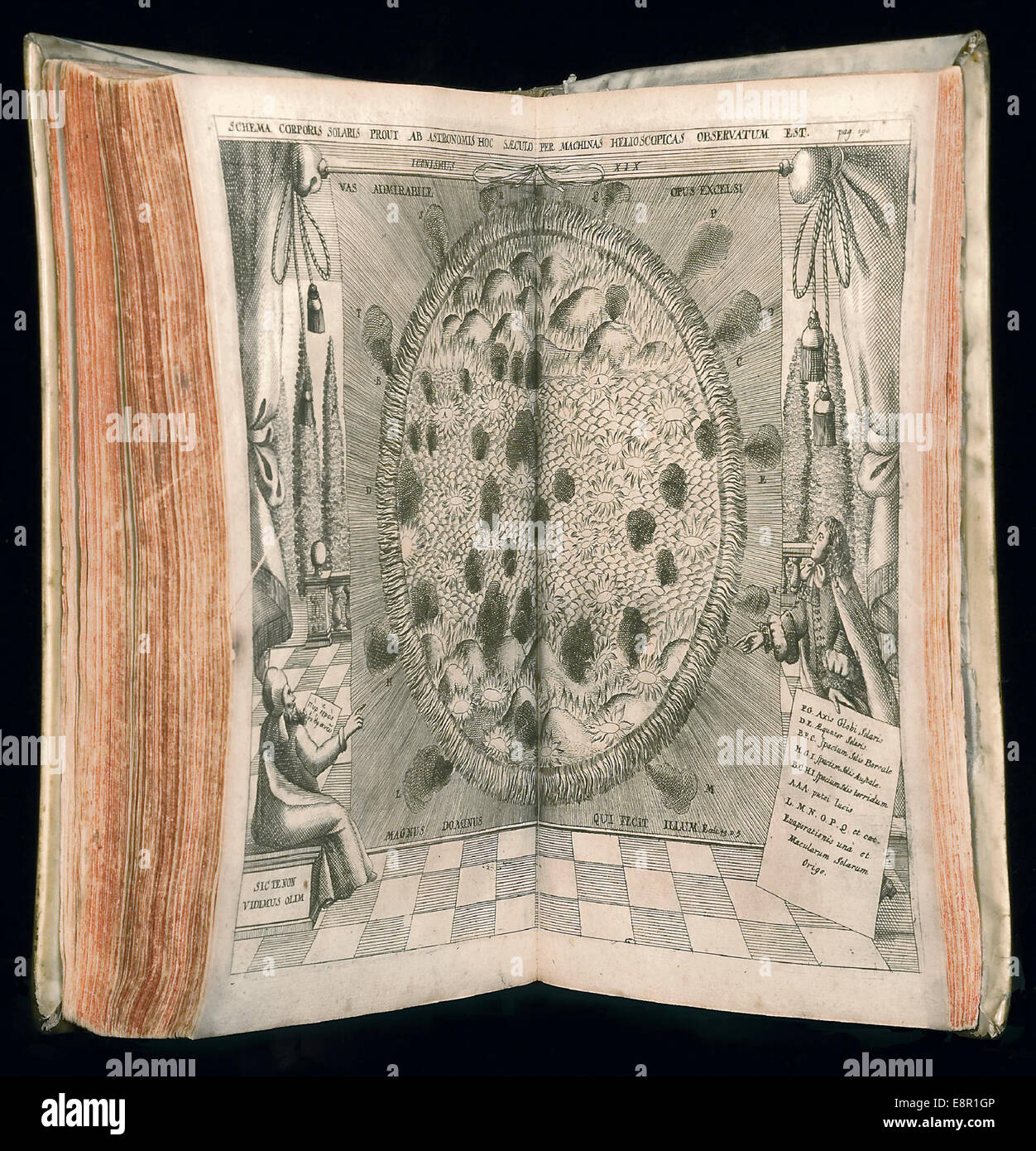 Dieses Diagramm aus dem 17. Jahrhundert veranschaulicht das Sonnensystem und zeigt die Anordnung der Planeten, wie sie von Astronomen damals verstanden wurden. Das Bild spiegelt die frühen wissenschaftlichen Ansätze zur Himmelsmechanik und Planetenbeobachtung mit Maschinen und Instrumenten wider. Stockfoto