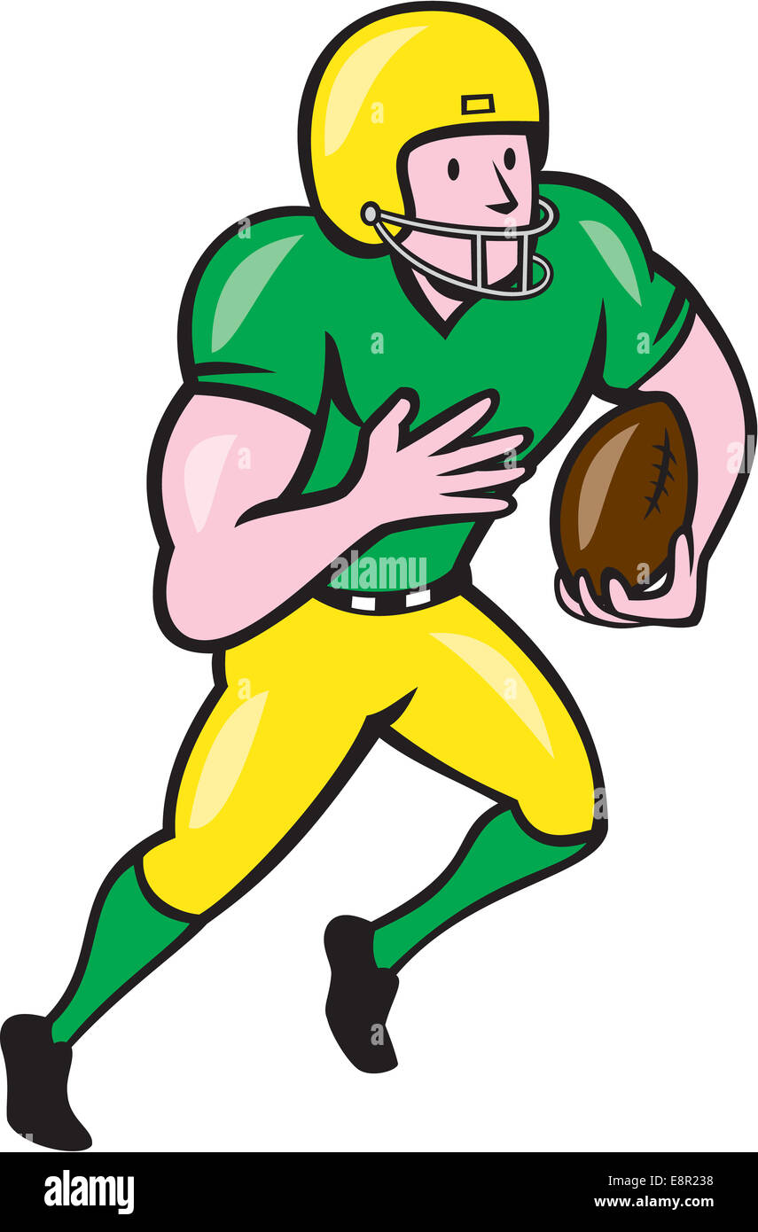Illustration einer Rost Wide Receiver Fußballspieler mit Ball auf isolierten weißen Hintergrund getan im Cartoon-Stil ausgeführt. Stockfoto